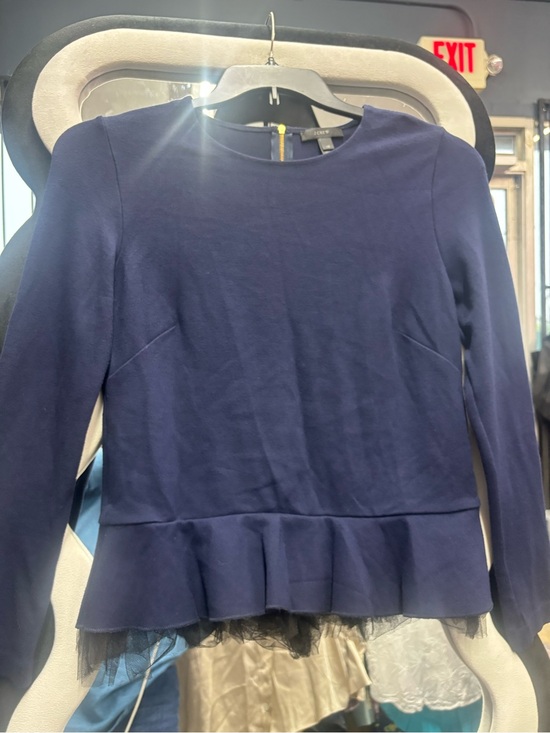 J. Crew Tops - J CREW,Navy Long-Sleeve Peplum Top with Tulle Hem